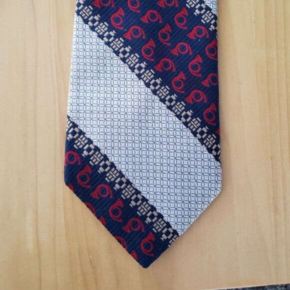 80s/90s French‎ Horn Print Wide Tie - Picture 1 of 3